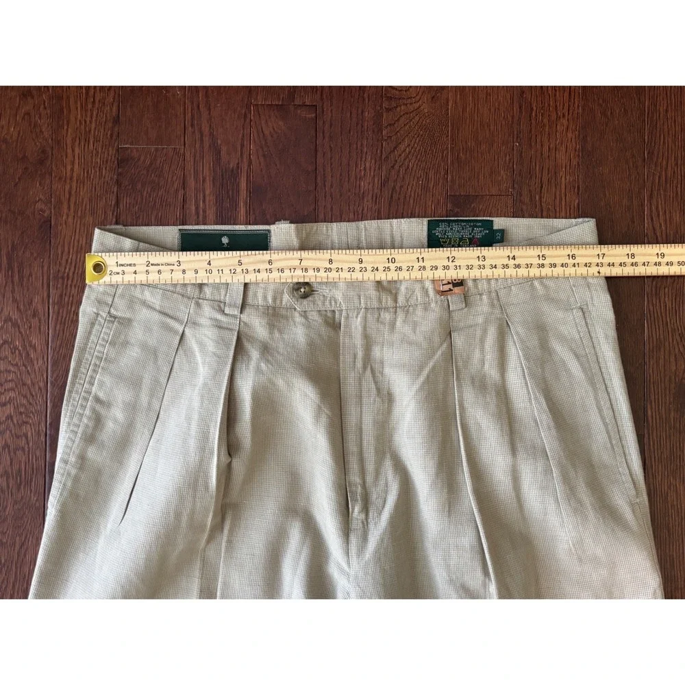 JJ Farmer 32x33 Pleated Cotton Linen Blend Trousers Beige Khaki Cuffed Pants